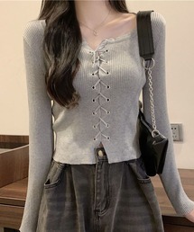 ニット セーター レースアップリブニットトップス レディース GLAMOROUS JANE ニット セーター レースアップクロップド丈