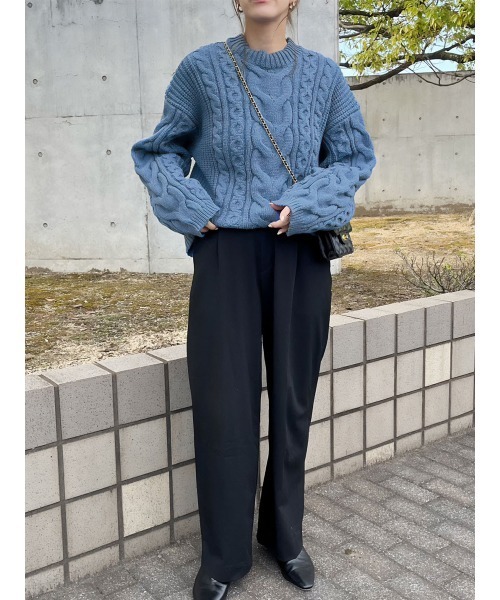 HEILIS ニット セーター ケーブル編クルーネックニット
