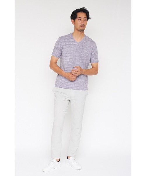 HIGH STREET∴ABSかすれ千鳥JQ半袖Vネックカットソー HIGH STREET tシャツ STREET∴ABSかすれ千鳥JQ半袖Vネック