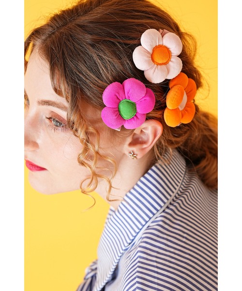ヘアクリップ an meets zakka モコモコフラワーヘアクリップ / 花