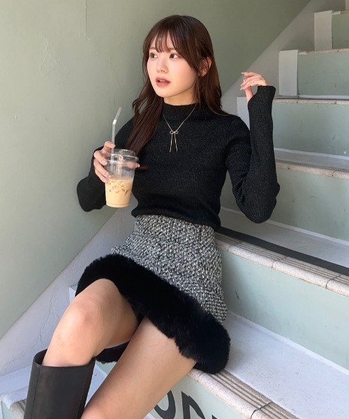 rienda（リエンダ） スカート ツイードフェイクファースコショート