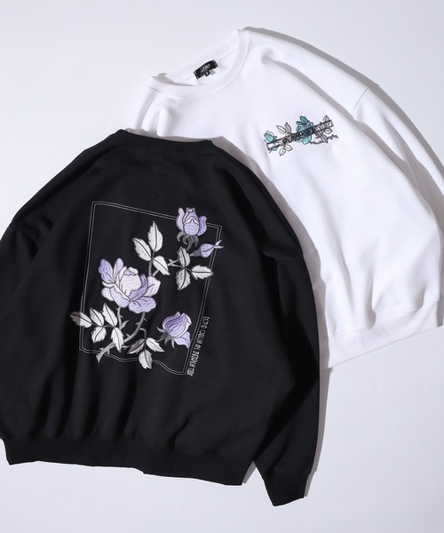 RE730 トレーナー スウェット Flower embroidery wide