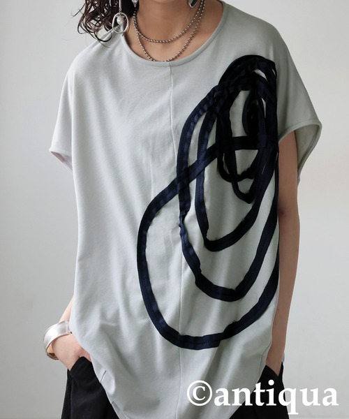 tシャツ フリル刺繍デザイントップス レディース