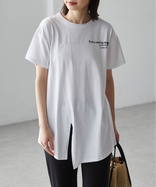 ラナン Ranan タグ付き Tシャツ 3L グレー Vネック 半袖 /SX tシャツ レディース - 「4.4万枚突破！」「26SS新色追加」2WAY ロゴプリントアシメチュニックＴシャツ 「接触冷感」シャーリングドッキング半袖プルオーバー