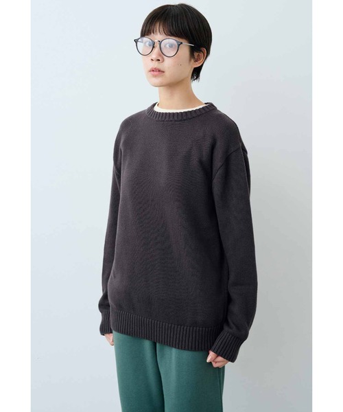 ニット セーター ＴＨＲＥＥ　ＦＩＦＴＹ　ＳＴＡＮＤＡＲＤ　ふんわり無撚糸のコットンセーター「ダークブラウン」 レディース THREE FIFTY STANDARD ニット セーター THREE FIFTY