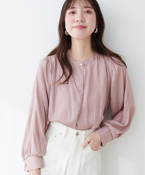 新品未使用【定価3.5万】リネンギャザースリーブ ゆったり パイピングブラウス ギャザースリーブブラウス(ライトピンク) - seventen