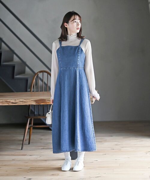 カジュアル 2点セット デニムレースポケットワンピース＋Tシャツ DAY CLOSET ワンピース レディース セパレート風デニム