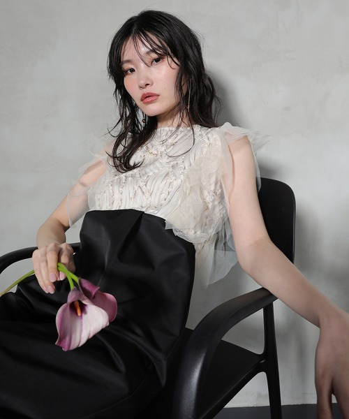 Kana ドレス コード刺繍 フレアノースリーブ パーティー ドレス 結婚式