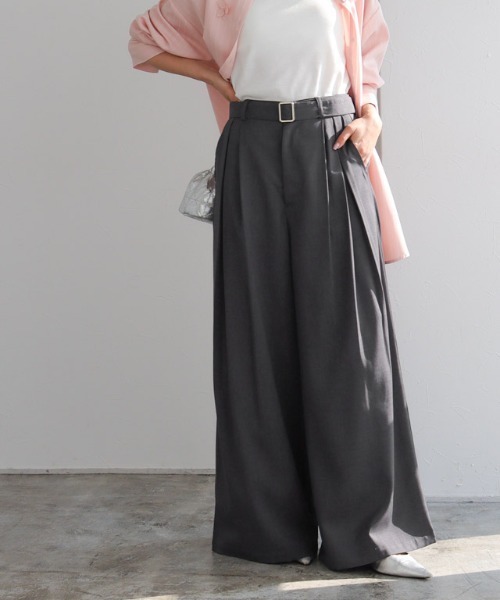 パンツ リネンライクベルト付きタックワイドパンツ レディース | Pierrot | 13