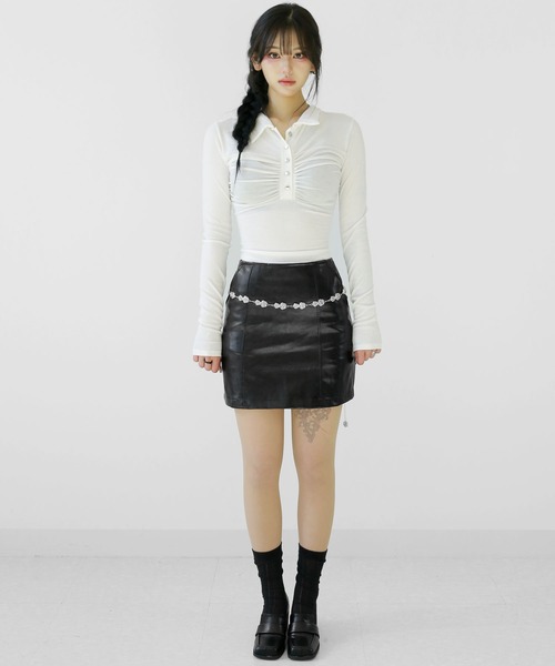minsobi（ミンソビ） tシャツ ハーフボタン襟付きカットソー 長袖