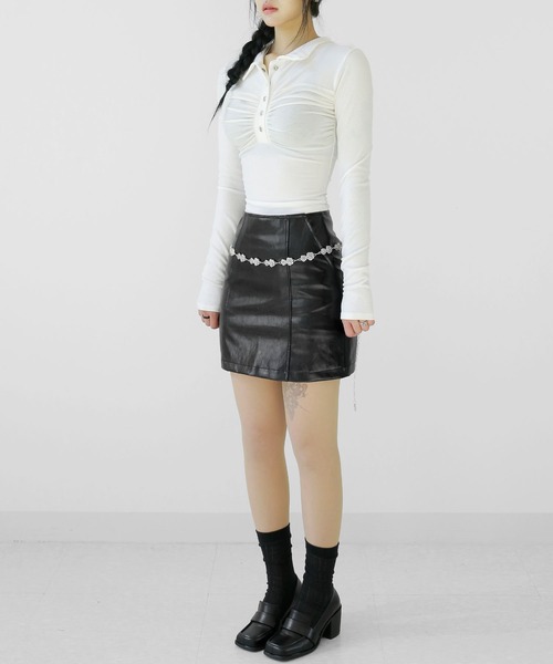 アルチビオ襟付カットソー長袖38M黒MASTERBUNNYEDITIONスカート minsobi（ミンソビ） tシャツ ハーフボタン襟付きカットソー 長袖
