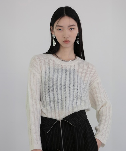 ニット セーター 「LEJA」メッシュプルオーバー透かし編みニットトップス レディース