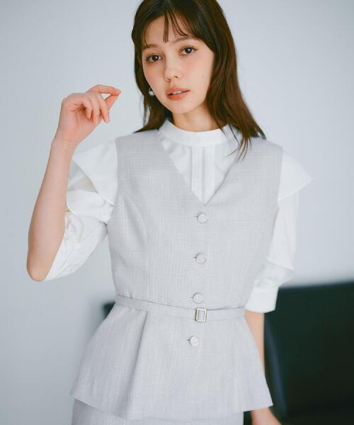 eLLa 　ペプラム　ジレ　白　春ベスト　マチャット　yori スタニングルアー STUNNING LURE/スタニングルアー｜【暑い秋のおしゃれに】ジレ・ベスト