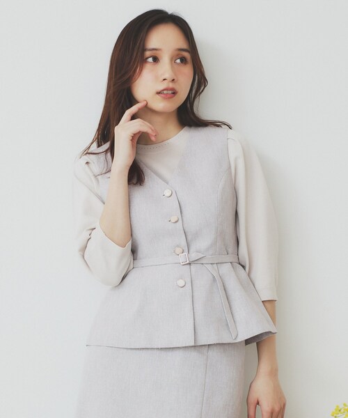 eLLa 　ペプラム　ジレ　白　春ベスト　マチャット　yori スタニングルアー STUNNING LURE/スタニングルアー｜【暑い秋のおしゃれに】ジレ・ベスト