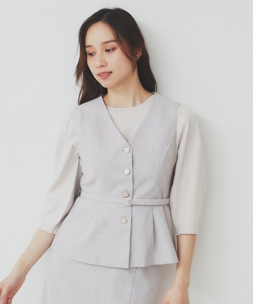 【25SS 完売品】ボールジィ ラメミックスストレッチ スクエアネックジレ 麻混 index（インデックス） ベスト ジレ 麻混ラメツイードペプラムジレ
