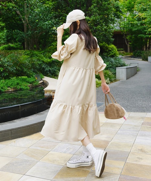 長袖 パフスリーブ ティアード ワンピース ロング ワンピース パフスリーブティアードワンピース : ZOZOTOWN Yahoo