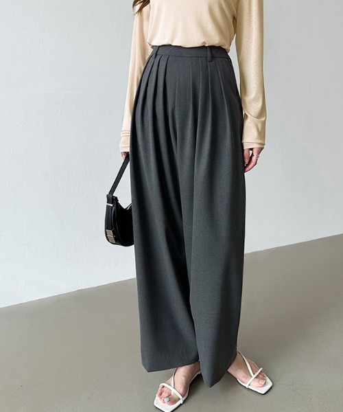 COCOMOMO パンツ 「5色×サイズ展開あり」 楽にきれい見え タックワイド