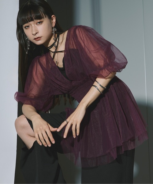 Ezick Tulle layered ボリューム袖プルオーバー レディース