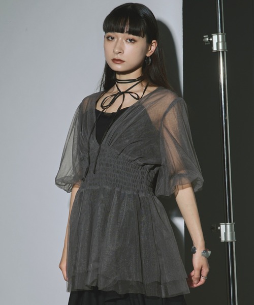 Ezick Tulle layered ボリューム袖プルオーバー レディース