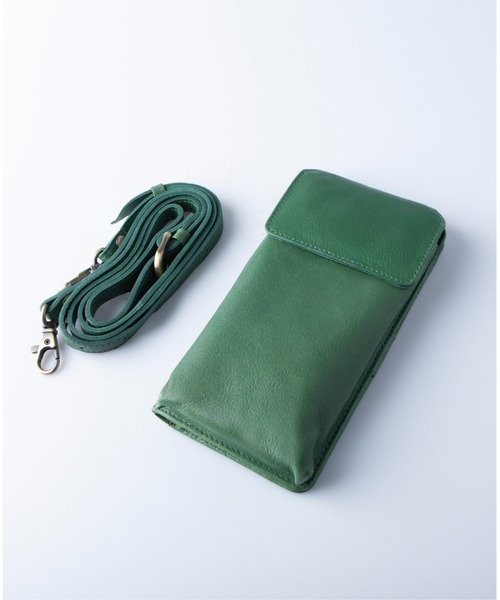 ハンドメイド　ライトグリーン　レザー携帯の入る財布型ショルダーバッグ ハンドメイド ライトグリーン レザー携帯の入る財布型ショルダーバッグ