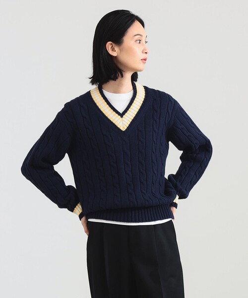 極美品★スローン SLOANE 5GケーブルVネックニット ネイビー 濃紺 セール】 SLOANE:5GケーブルVネックニット （ニット・セーター