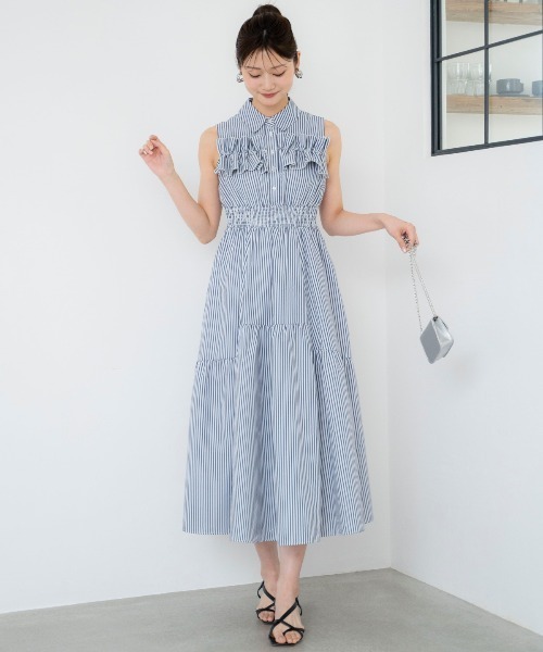 AND COUTURE ワンピース ヨークフリルストライプシャツ