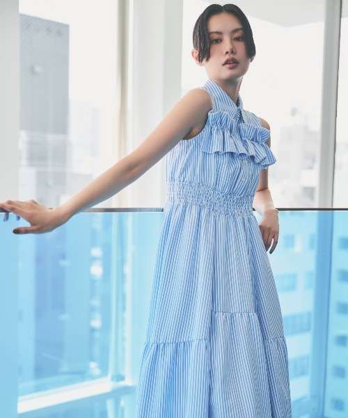 And Couture ストライプオフショルフリルワンピース ストライプオフショルフリルワンピース(506208129) | AND