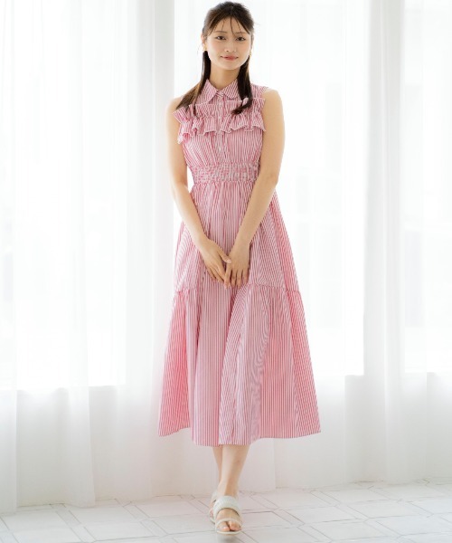 MILK ストライプ シャツワンピース　ワンピース　希少　ロゴ　フリルスリーブ 19%OFF】2WAY ボリュームスリーブ ストライプシャツワンピース