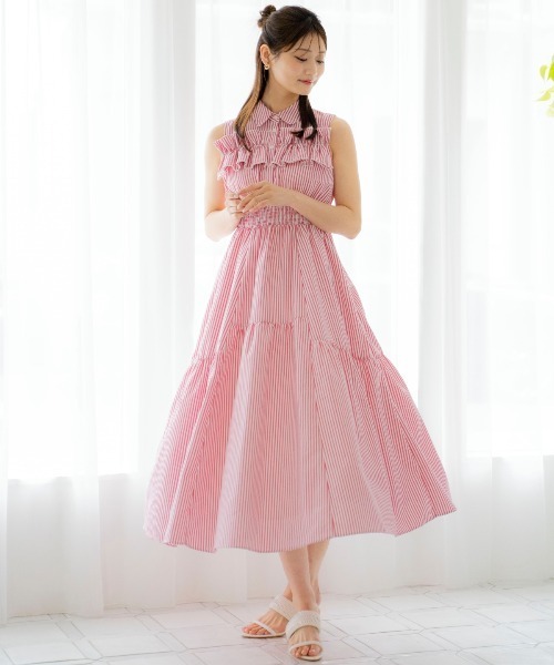 And Couture ワンピース ヨークフリルストライプシャツ