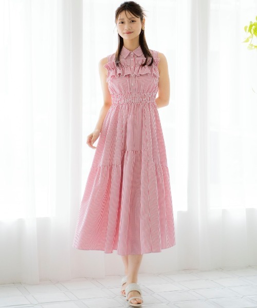 And Couture ワンピース ヨークフリルストライプシャツ