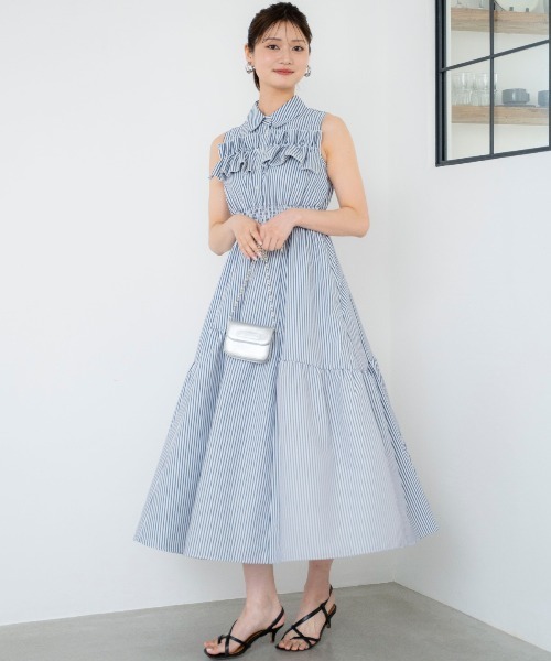 AND COUTURE ワンピース ヨークフリルストライプシャツ