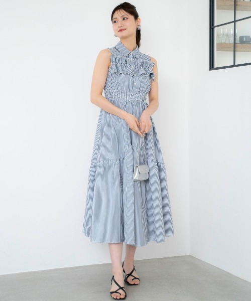 And Couture ワンピース ヨークフリルストライプシャツ