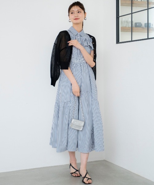MILK ストライプ シャツワンピース　ワンピース　希少　ロゴ　フリルスリーブ 2WAY ボリュームスリーブ ストライプシャツワンピース[品番