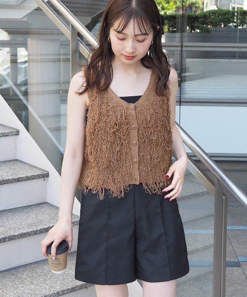 ベスト ジレ ループフリンジニットノースリーブベスト レディース raffime ベスト ジレ ループフリンジニットベスト レディース