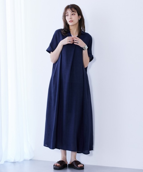 希少♡ダーマコレクション♡リネン　シルク　ジャガード　ロングワンピース　高級感 ダーマコレクション シルク100% 長袖 ロングワンピース ドレープ