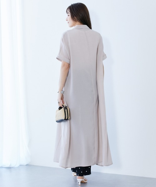 slattgir ワンピース 高身長 麻調スキッパーデザインロング