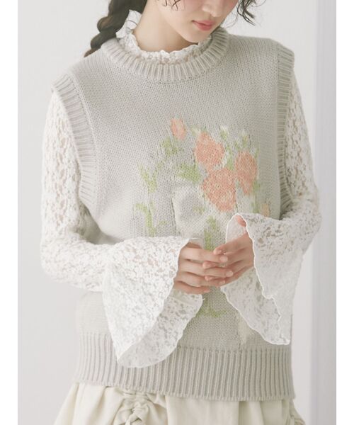 tシャツ flowerレーストップス レディース