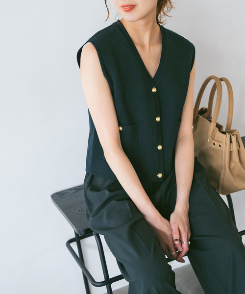 ミラノリブ メタル釦 ニットジレ　spick and span Spick & Span（スピックアンドスパン）の「ミラノリブメタル釦
