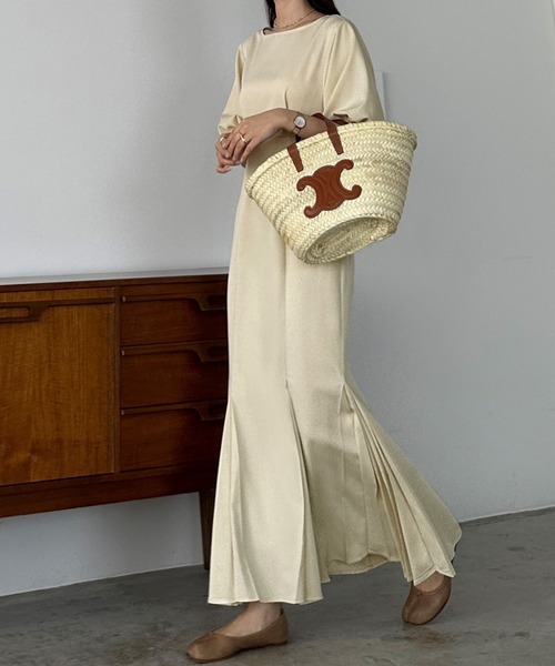 「Louere」 半袖ワンピース LARGE アイボリー レディース_画像6