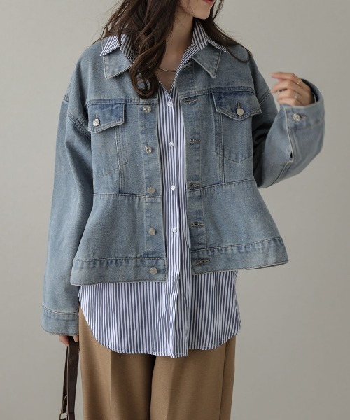 ジャケット Gジャン ギャザーペプラムデニムジャケット レディース デニムジャケット gジャン ペプラムデニムジャケット レディース
