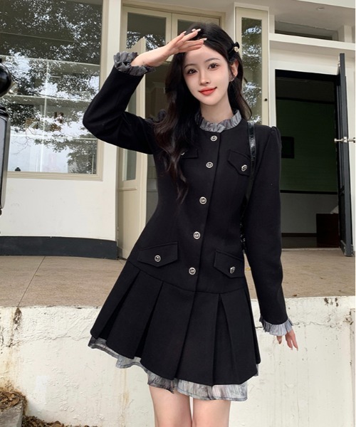 Acne ブラック ミニワンピース コルセット y2k gossip!ロサンゼルス ワンピース Y2K ゴールドボタンレトロ ミニ