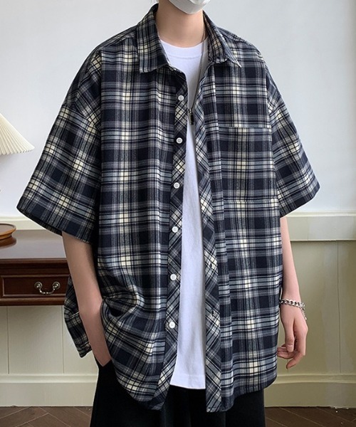 「MGV」 半袖シャツ LARGE ネイビー メンズ_画像3