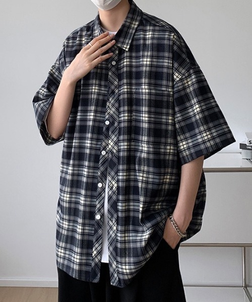 「MGV」 半袖シャツ LARGE ネイビー メンズ_画像4
