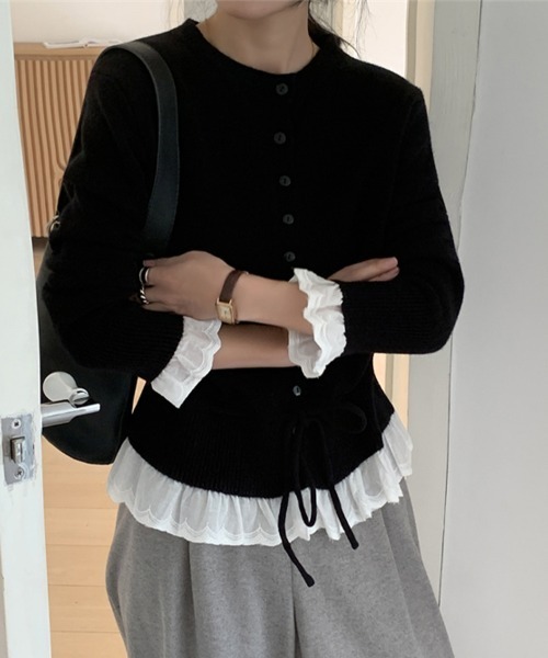 ReRe カーディガン フリルレイヤード風カーディガン レディース