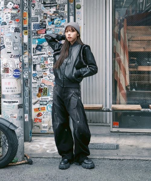 CONZ パンツ CORDUROY BLAST PAINT CURVED LEG PANTS レディース