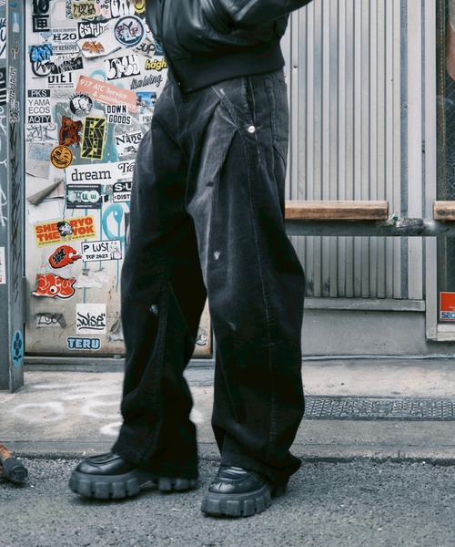 CONZ パンツ CORDUROY BLAST PAINT CURVED LEG PANTS レディース