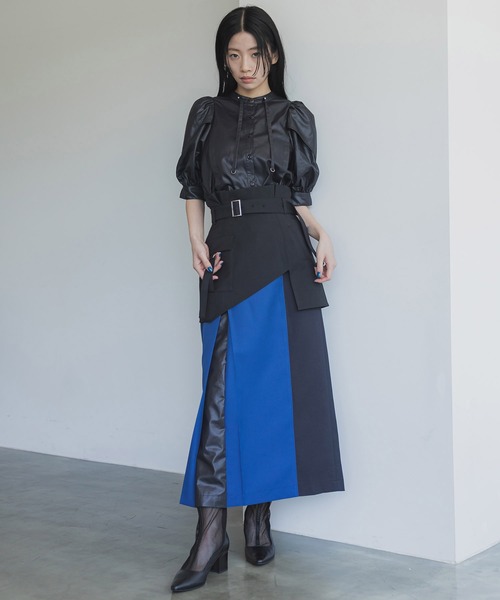 UNITED TOKYO ロングスカート 青と黒のグラデーション セール】バイアスZIPカッティングスカート｜ウォッシャブル/秋服/冬服