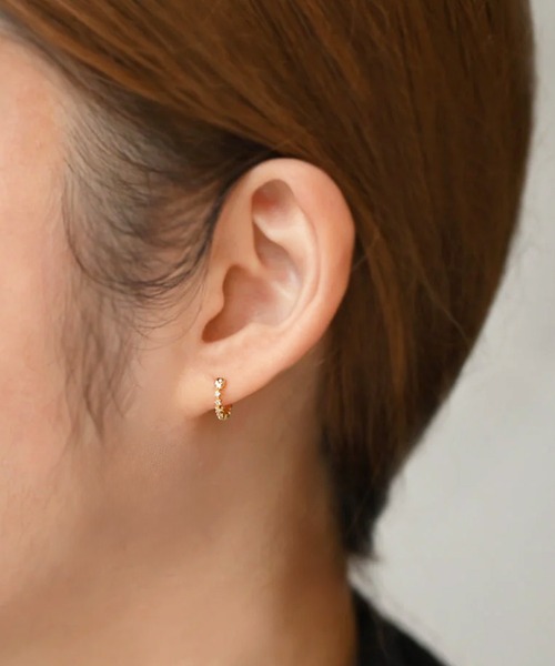 【片耳のみ！】スターダスト・ダイヤモンドフープピアス(S) K10YG sowi ピアス K10YG ダイヤモンド スターダスト フープピアス（S