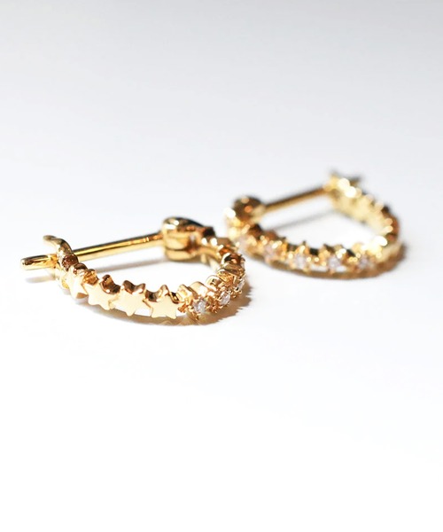 【片耳のみ！】スターダスト・ダイヤモンドフープピアス(S) K10YG sowi ピアス K10YG ダイヤモンド スターダスト フープピアス（S