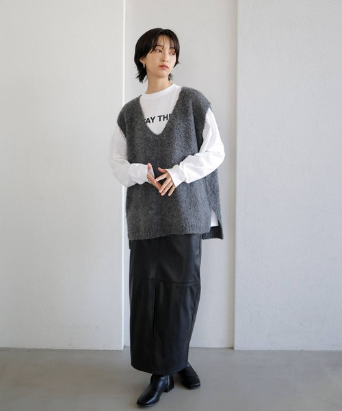 「LIAN」 ニットベスト FREE チャコールグレー レディース_画像3